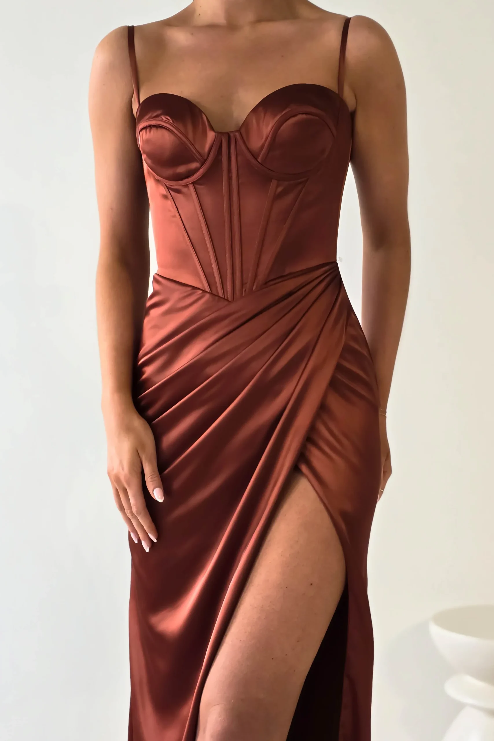 Online Maja Satin Corset Gown | Rust Lange Kleider|Maxikleider