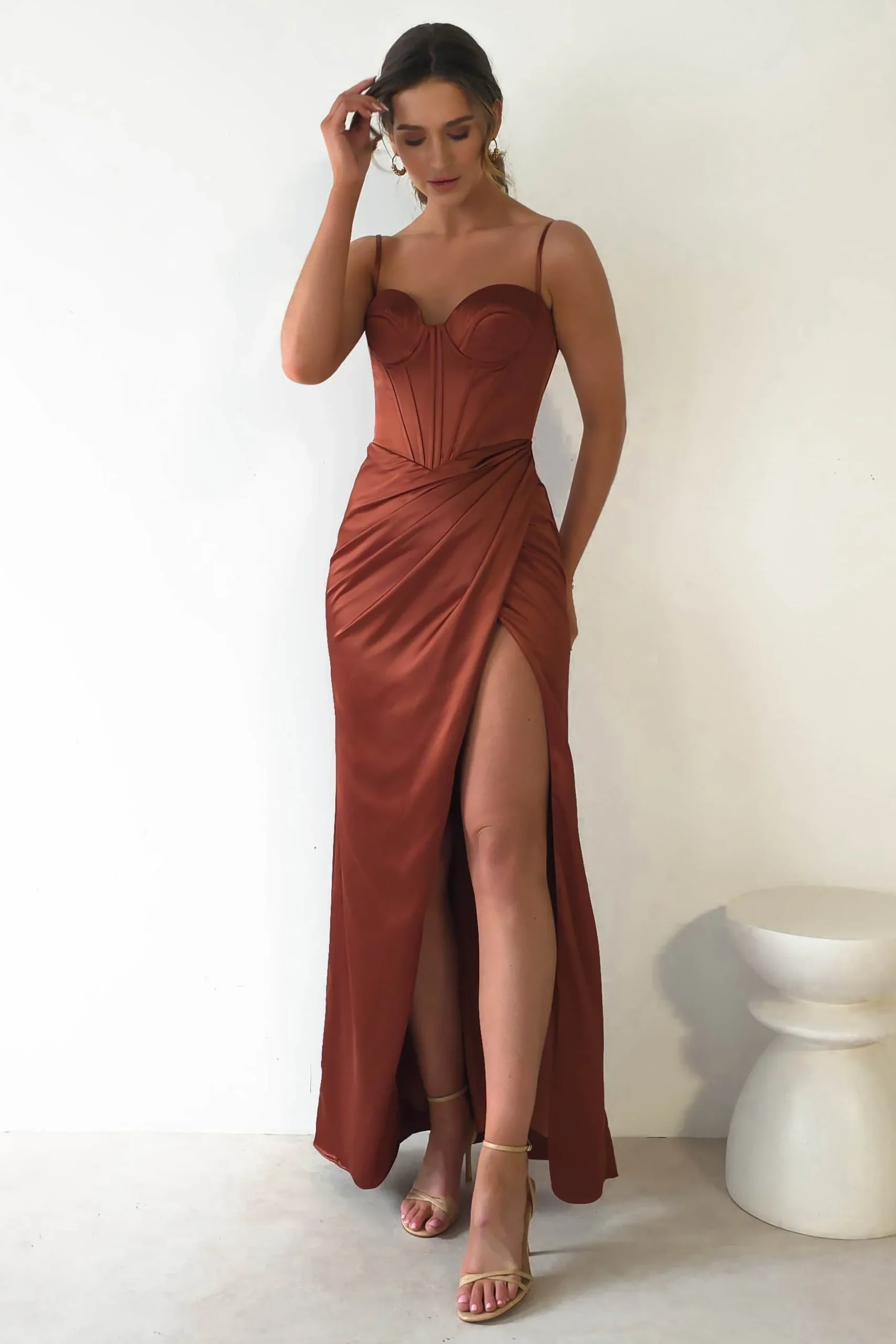 Online Maja Satin Corset Gown | Rust Lange Kleider|Maxikleider