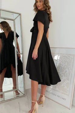 Online Maleri Satin Midi Dress | Black Mittellange Kleider|Midi-kleider