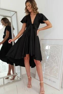 Online Maleri Satin Midi Dress | Black Mittellange Kleider|Midi-kleider