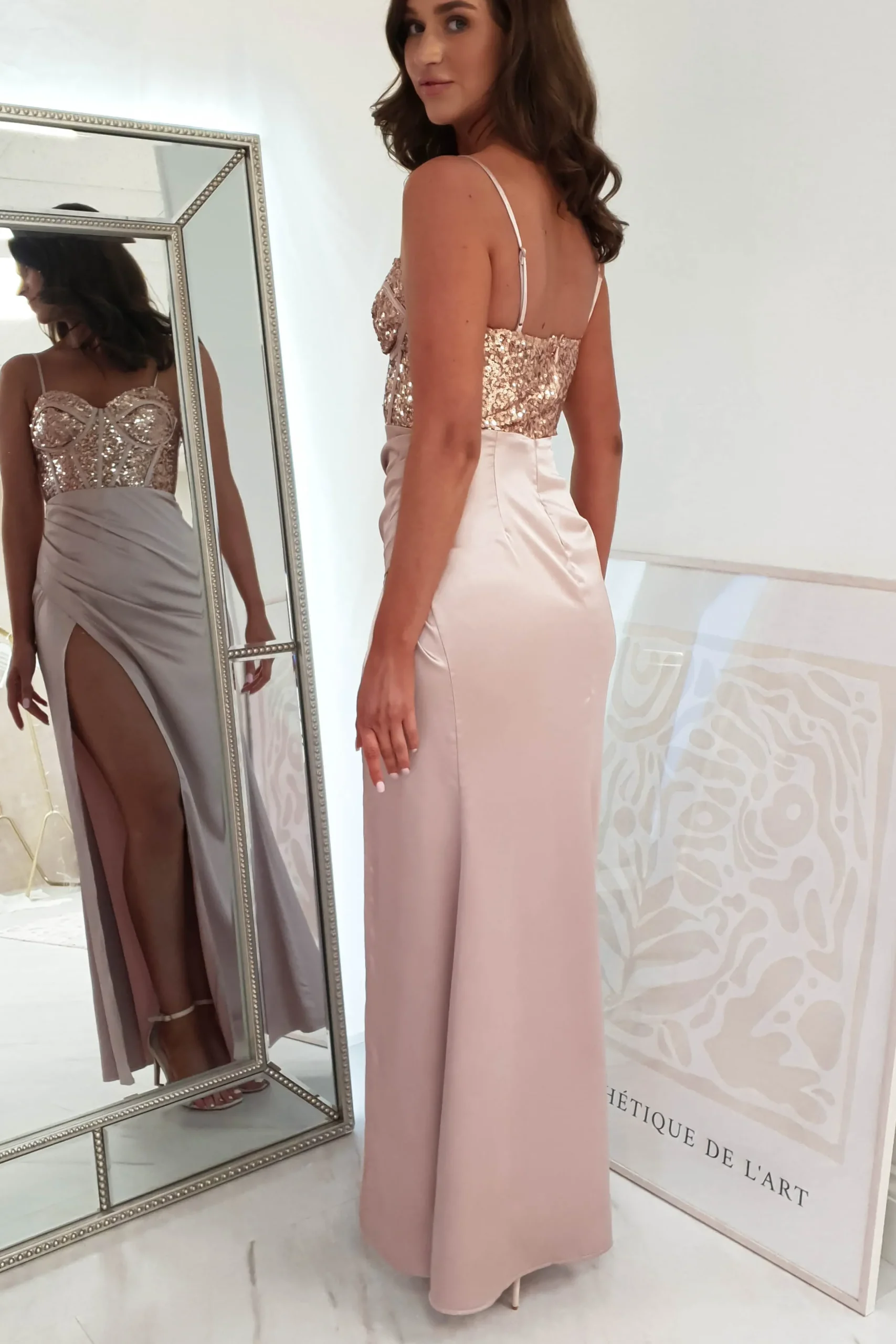 Hot Margaux Satin Corset Maxi Dress | Rose Gold Lange Kleider|Maxikleider