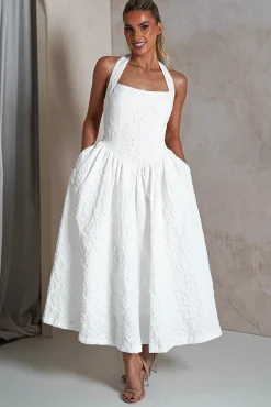 Best Margot Textured Midaxi Dress | White Lange Kleider|Maxikleider