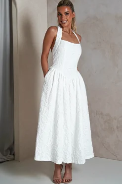 Best Margot Textured Midaxi Dress | White Lange Kleider|Maxikleider