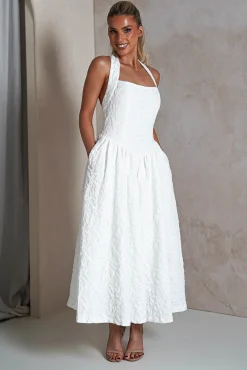 Best Margot Textured Midaxi Dress | White Lange Kleider|Maxikleider