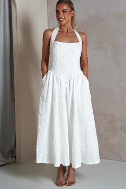 Best Margot Textured Midaxi Dress | White Lange Kleider|Maxikleider