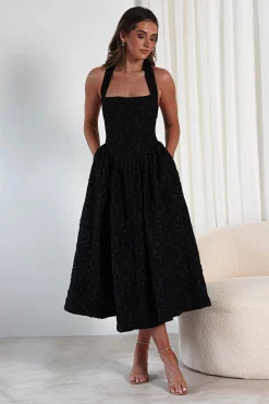 Best Margot Textured Midaxi Dress | Black Lange Kleider|Maxikleider