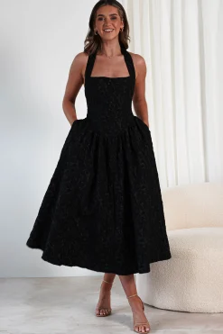 Best Margot Textured Midaxi Dress | Black Lange Kleider|Maxikleider