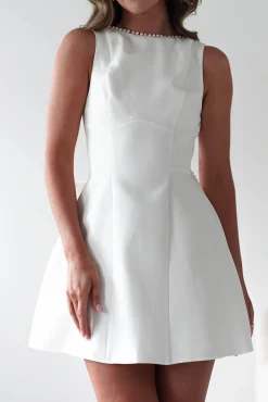 Clearance Maria Pearl Bow Detail Mini Dress | White Kleider In Minilänge|Minikleider