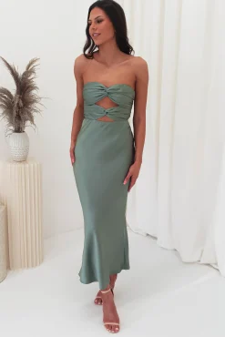 Clearance Marlini Strapless Cut Out Midi Dress | Olive Mittellange Kleider|Midi-kleider
