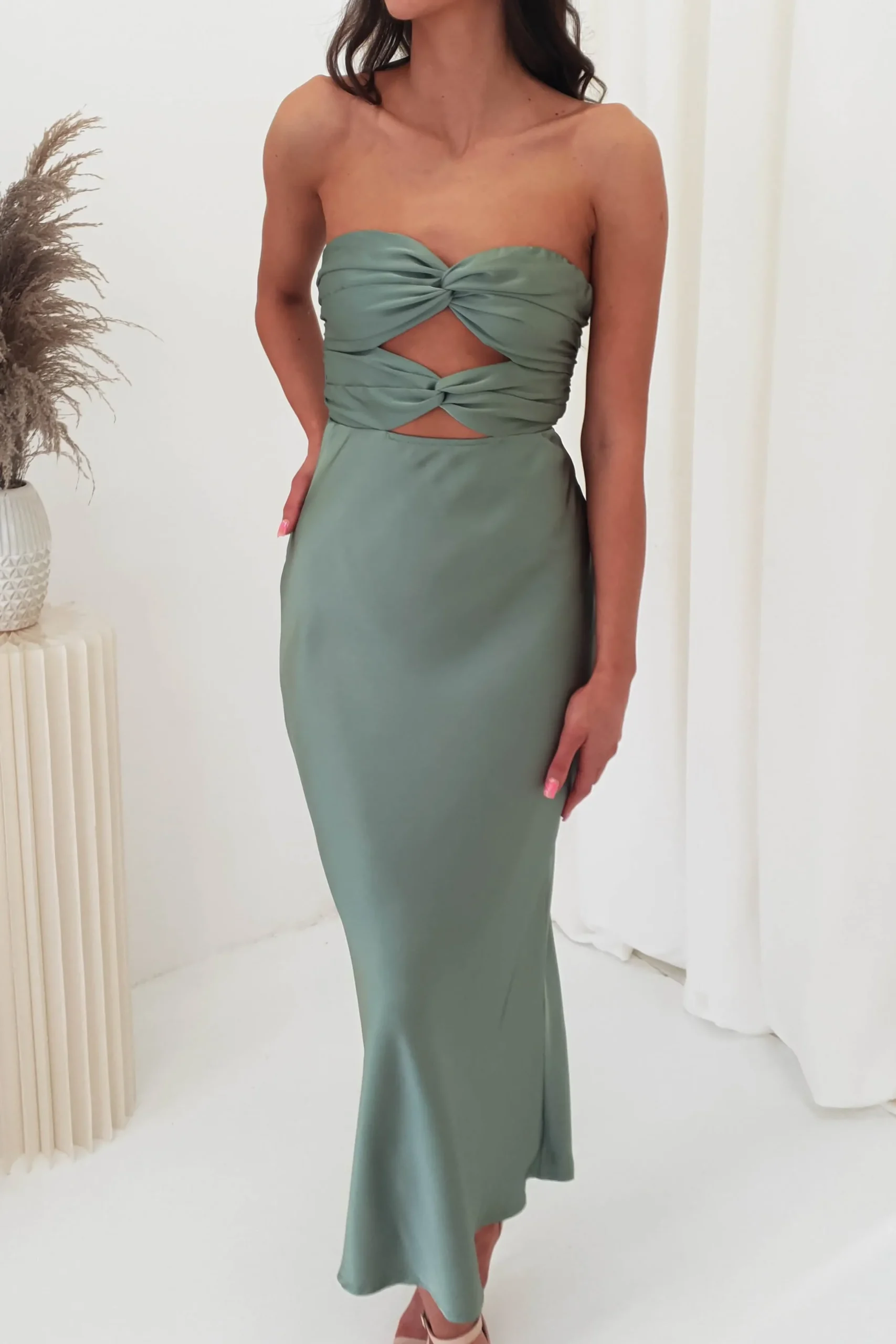Clearance Marlini Strapless Cut Out Midi Dress | Olive Mittellange Kleider|Midi-kleider