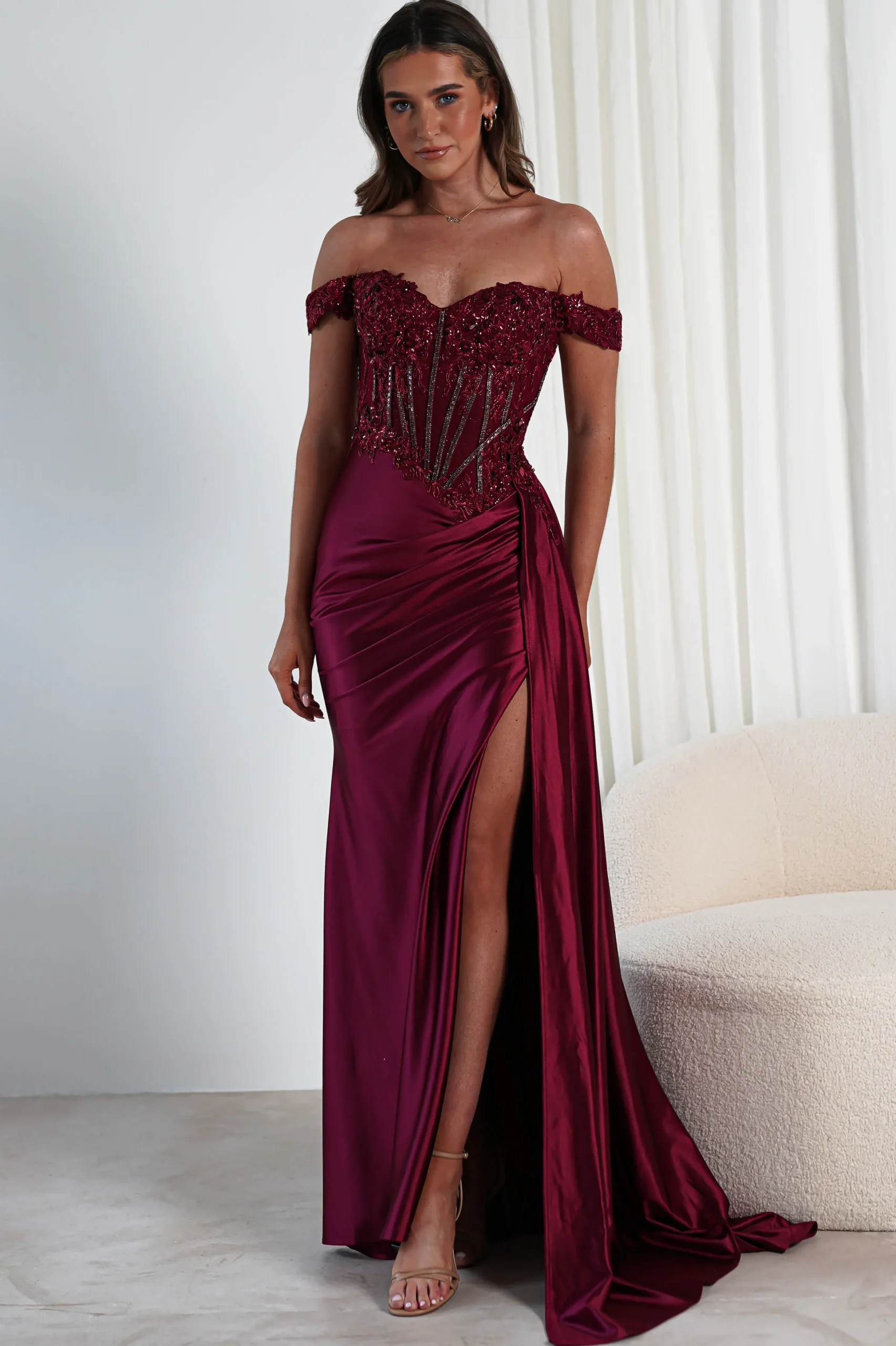 Fashion Marsela Lace Bodice Gown | Burgundy Sommerkleider|Sommerkleider