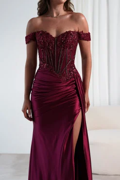 Fashion Marsela Lace Bodice Gown | Burgundy Sommerkleider|Sommerkleider