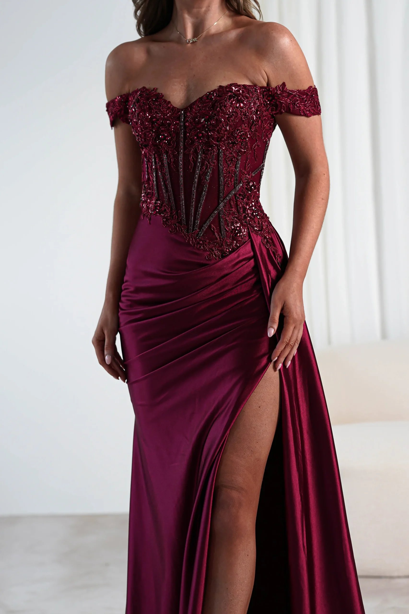 Fashion Marsela Lace Bodice Gown | Burgundy Sommerkleider|Sommerkleider