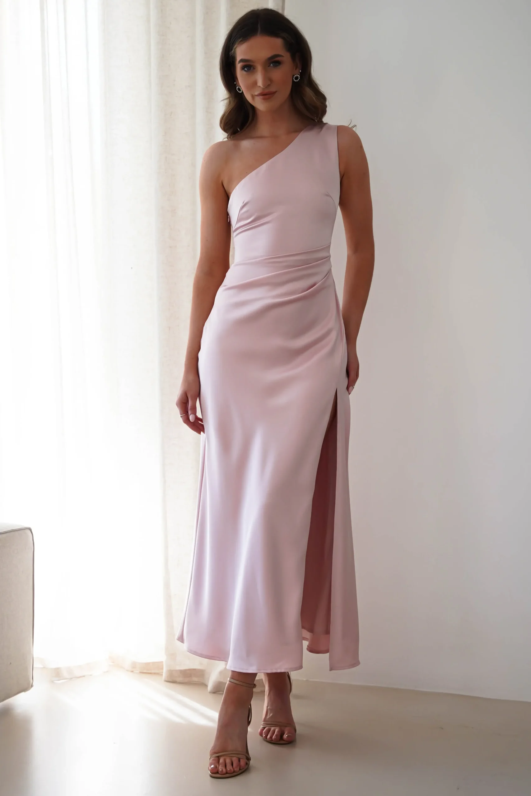 New Meera Soft Matte Satin Midaxi Dress | Blush Pink Lange Kleider|Maxikleider