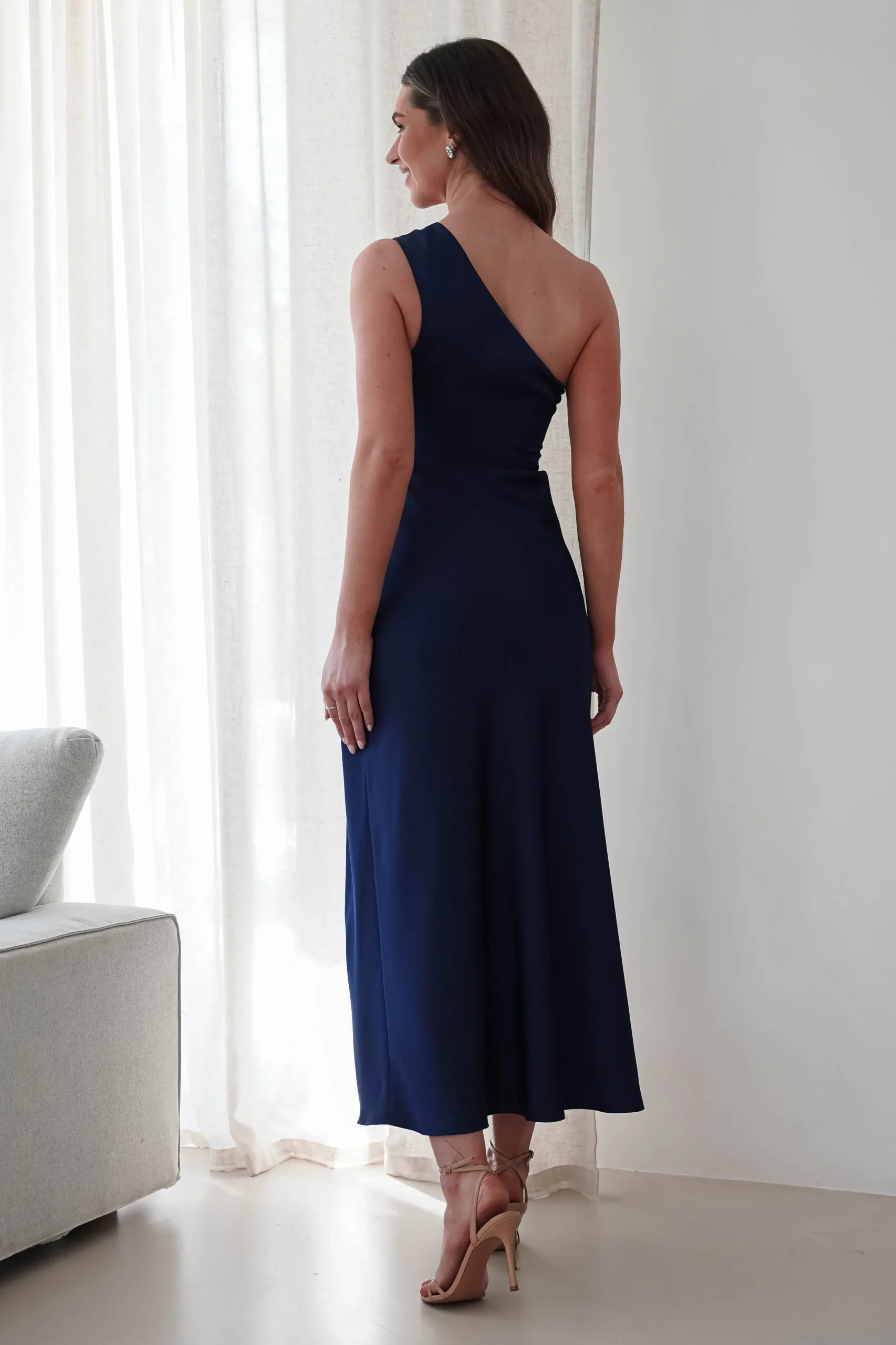 Best Meera Soft Matte Satin Midaxi Dress | Navy Lange Kleider|Maxikleider