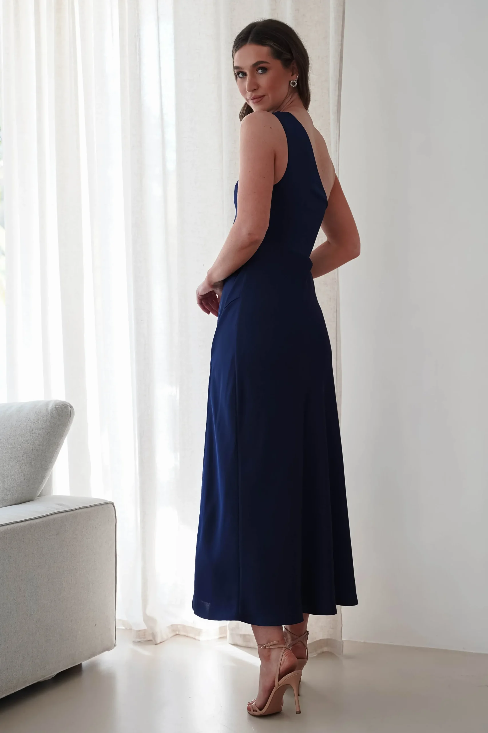 Best Meera Soft Matte Satin Midaxi Dress | Navy Lange Kleider|Maxikleider