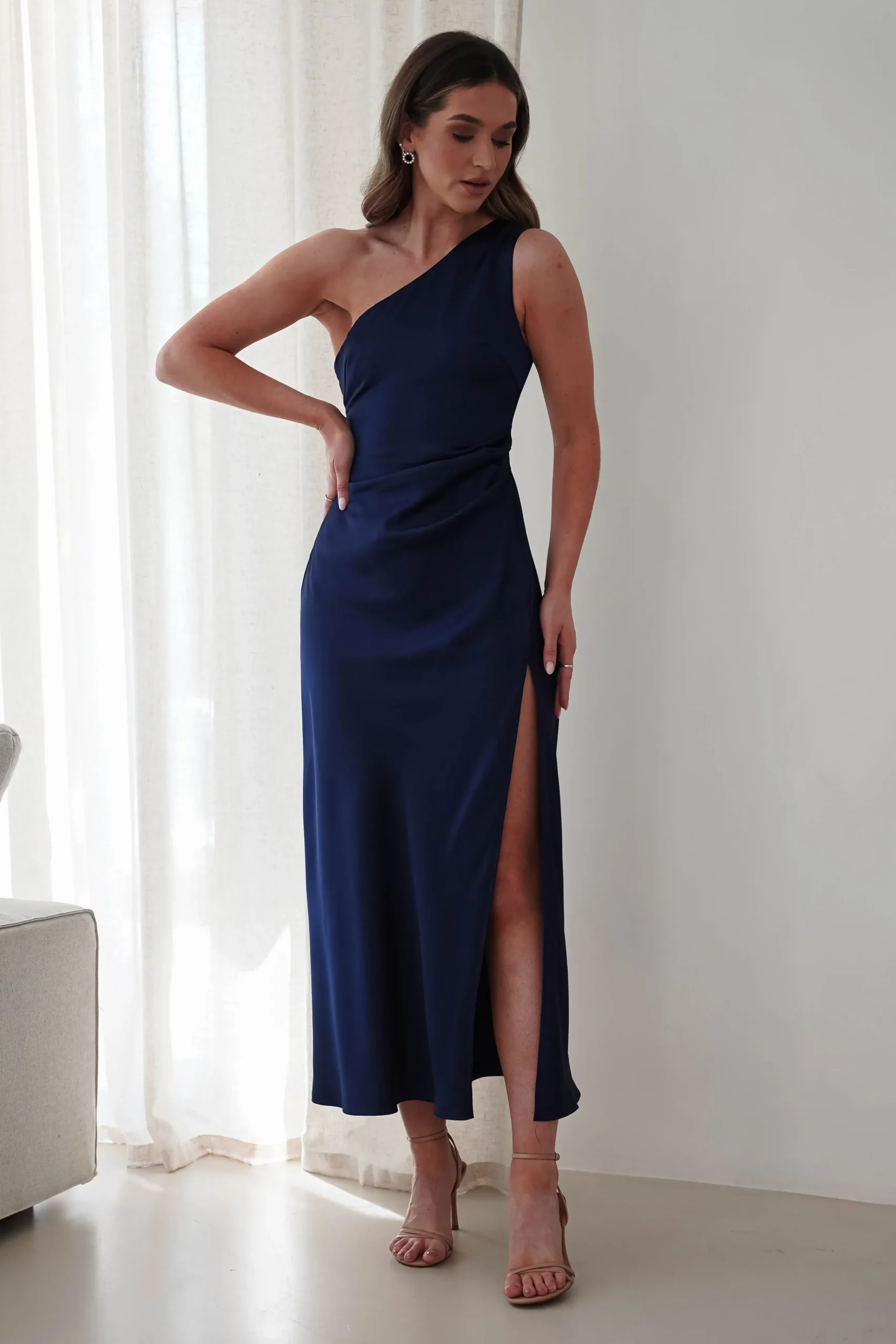 Best Meera Soft Matte Satin Midaxi Dress | Navy Lange Kleider|Maxikleider