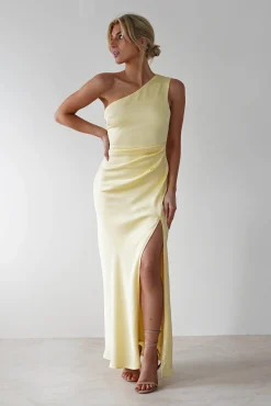 Discount Meera Soft Matte Satin Midaxi Dress | Yellow Lange Kleider|Maxikleider