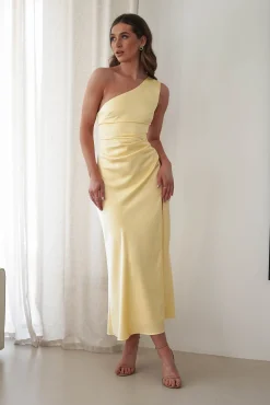 Discount Meera Soft Matte Satin Midaxi Dress | Yellow Lange Kleider|Maxikleider
