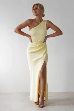 Discount Meera Soft Matte Satin Midaxi Dress | Yellow Lange Kleider|Maxikleider