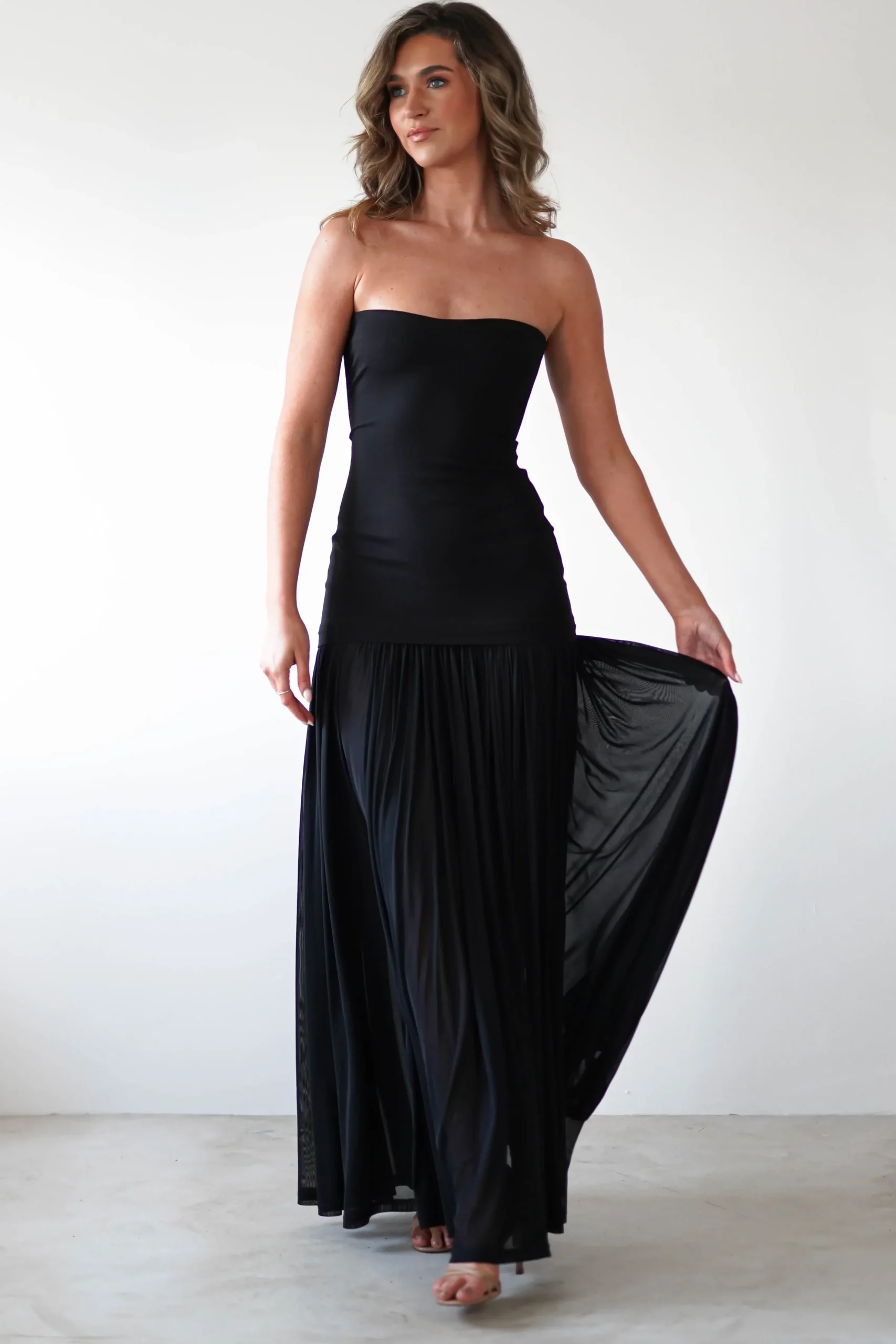 Discount Mel Strapless Chiffon Skirt Maxi Dress | Black Lange Kleider|Maxikleider