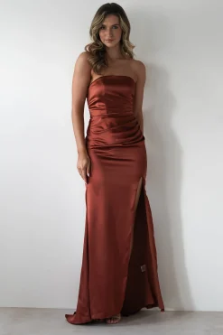 Best Melanie Soft Satin Maxi Gown | Rust Lange Kleider|Maxikleider