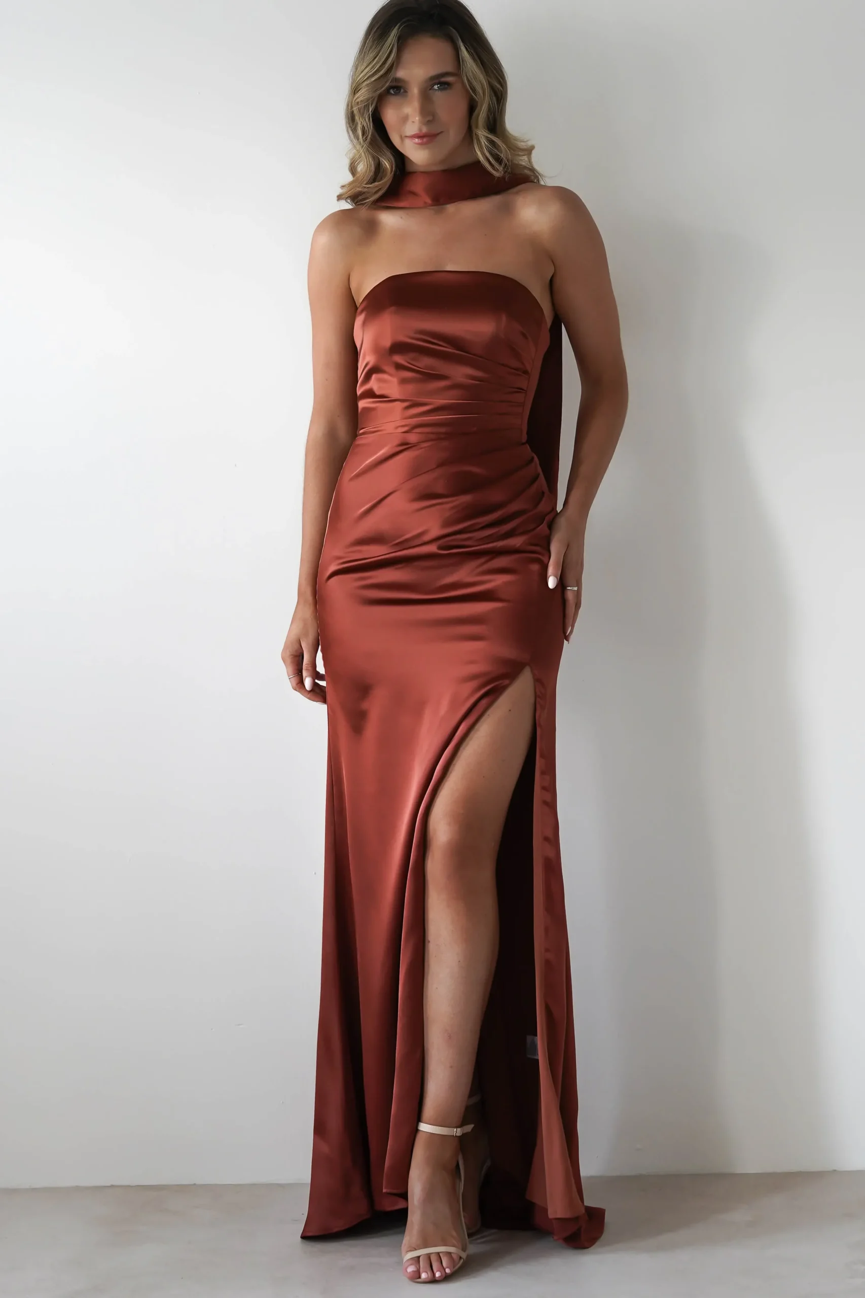 Best Melanie Soft Satin Maxi Gown | Rust Lange Kleider|Maxikleider