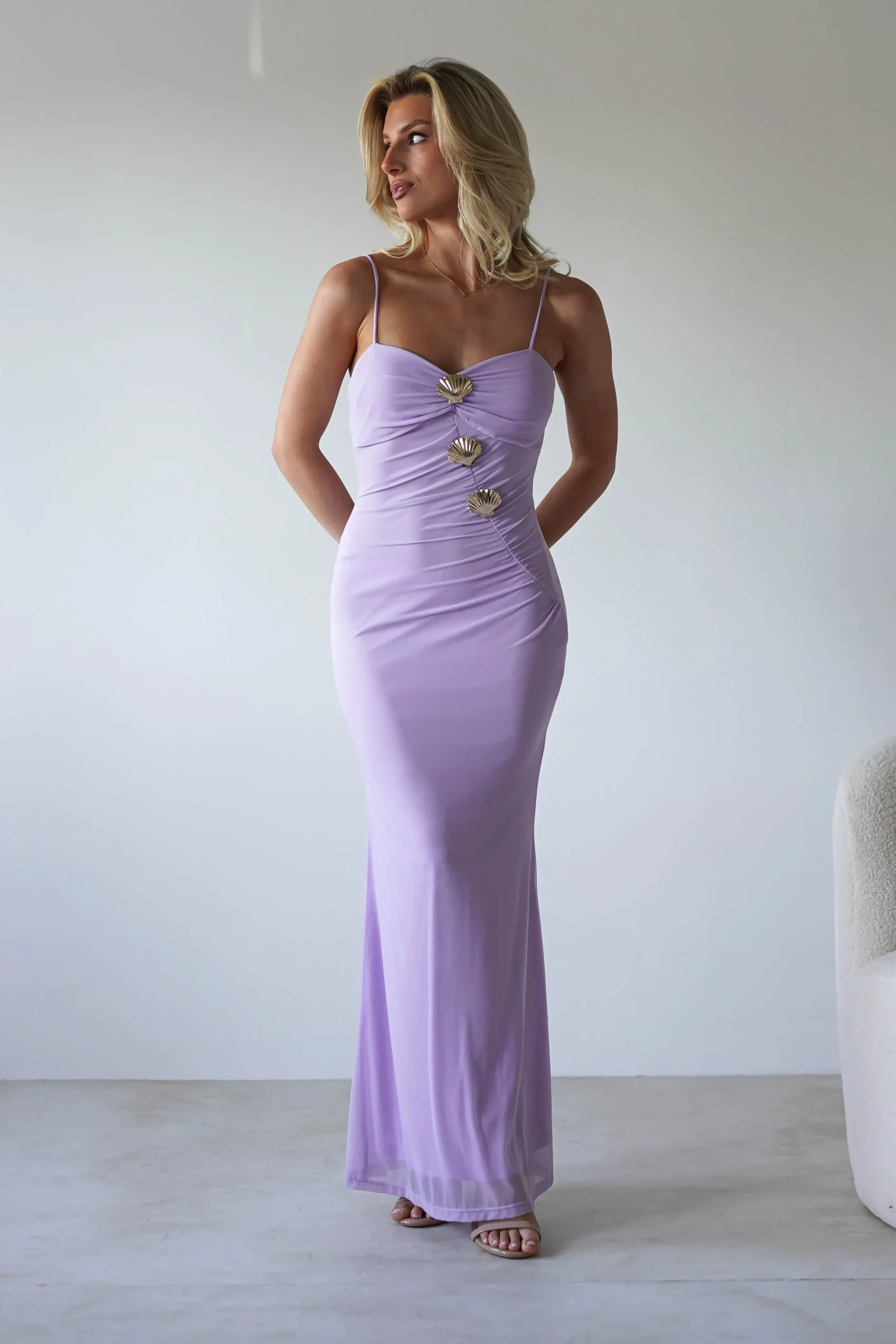 New Melrose Mesh Shell Detail Maxi Dress | Lilac Lange Kleider|Maxikleider