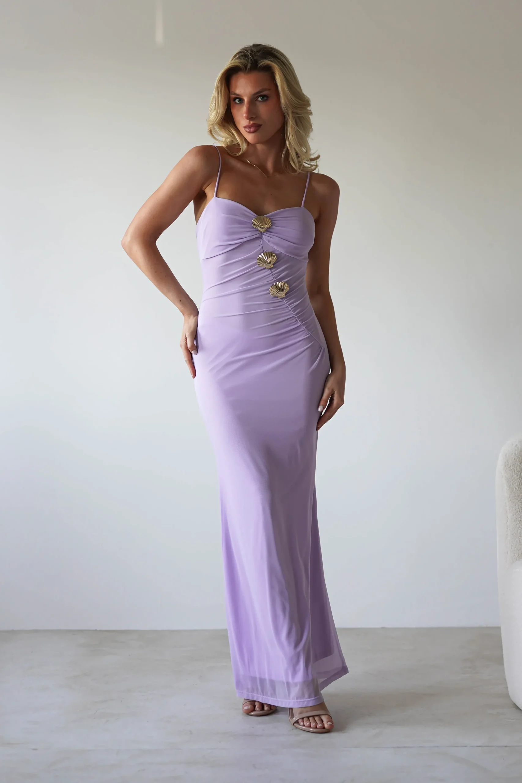 New Melrose Mesh Shell Detail Maxi Dress | Lilac Lange Kleider|Maxikleider