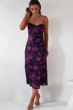 New Merlo Low Back Midaxi Dress | Grape Print Lange Kleider|Maxikleider
