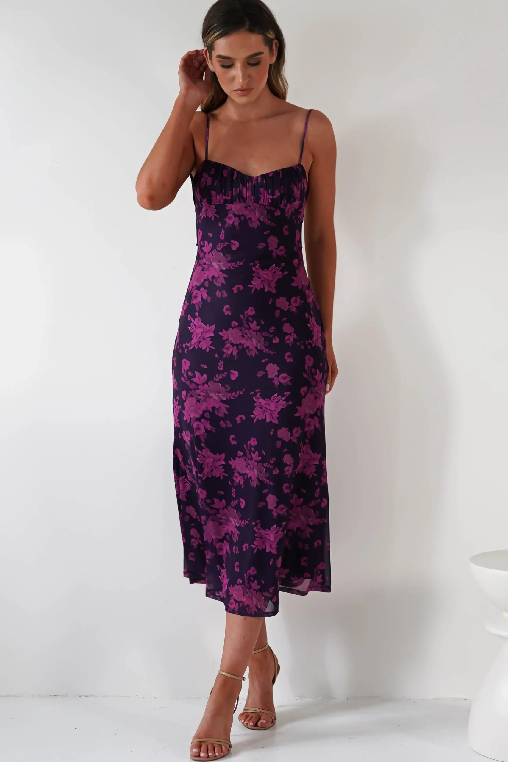 New Merlo Low Back Midaxi Dress | Grape Print Lange Kleider|Maxikleider