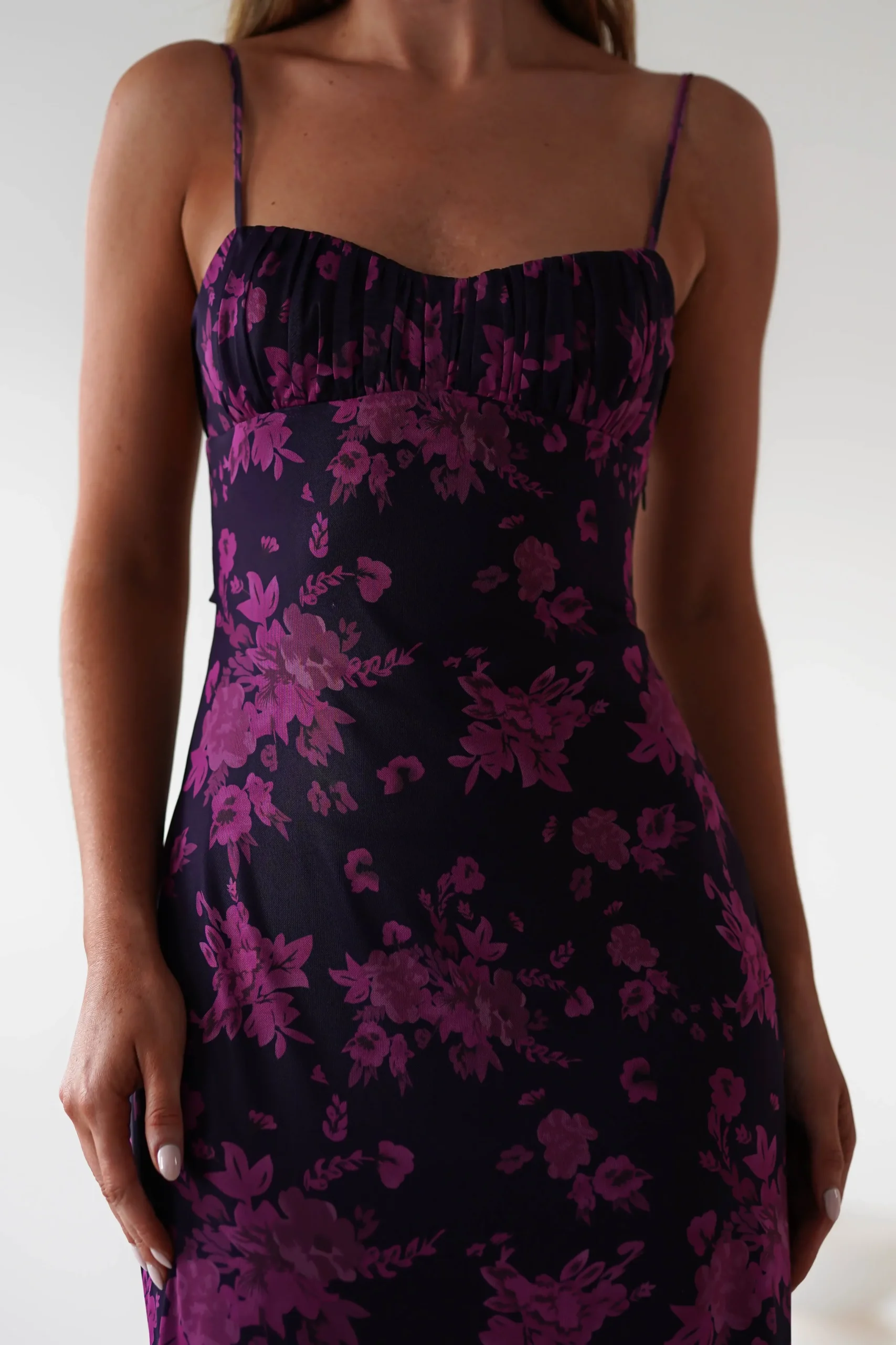 New Merlo Low Back Midaxi Dress | Grape Print Lange Kleider|Maxikleider