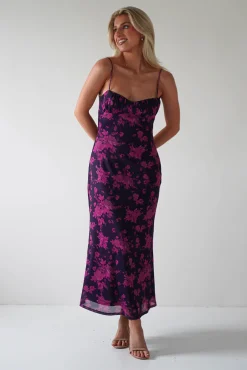 New Merlo Low Back Midaxi Dress | Grape Print Lange Kleider|Maxikleider