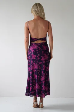 New Merlo Low Back Midaxi Dress | Grape Print Lange Kleider|Maxikleider