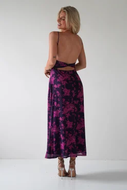 New Merlo Low Back Midaxi Dress | Grape Print Lange Kleider|Maxikleider