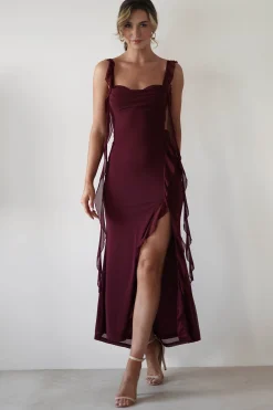 Fashion Mhissa Ruffle Maxi Dress | Burgundy Lange Kleider|Maxikleider