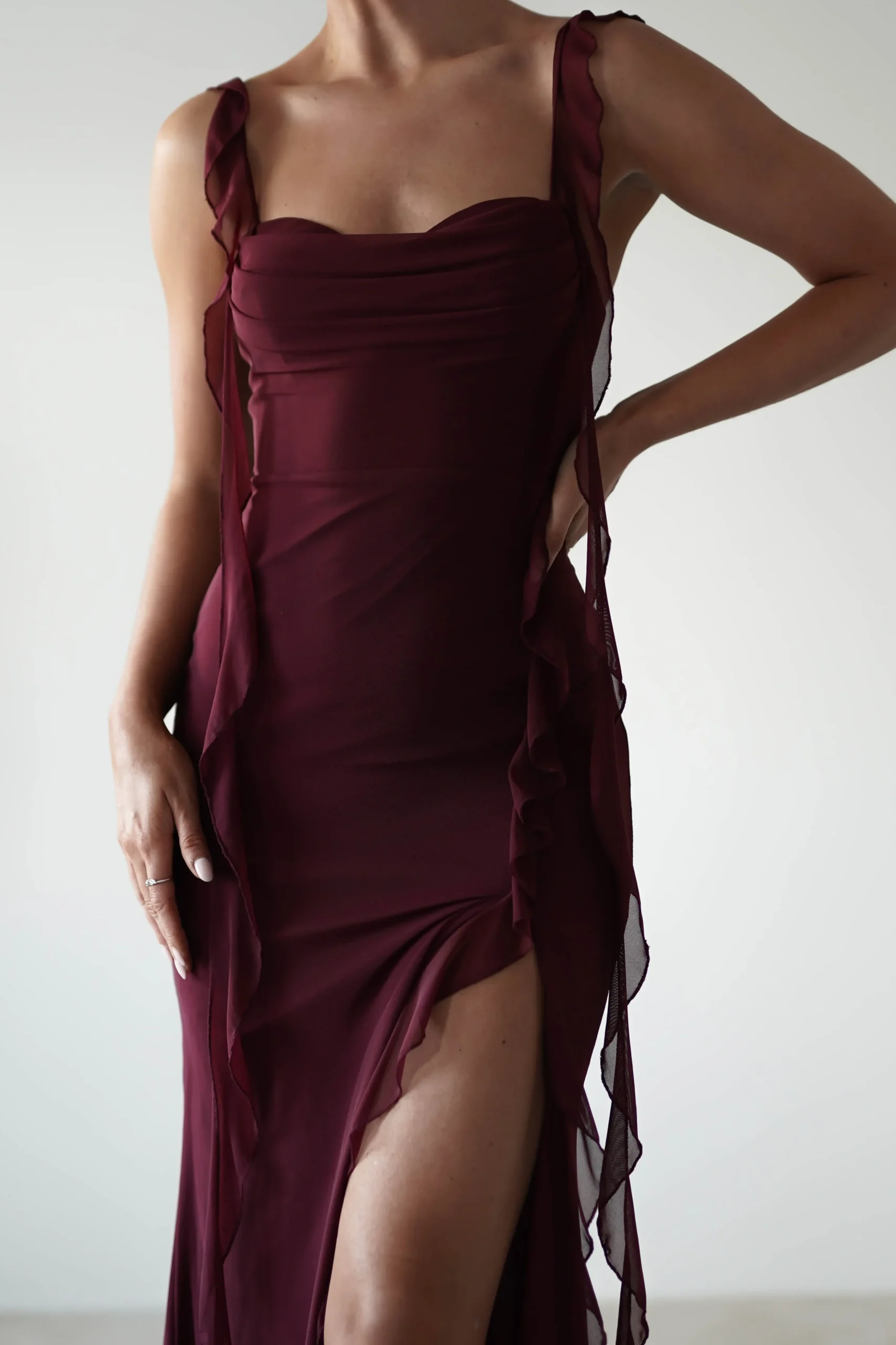 Fashion Mhissa Ruffle Maxi Dress | Burgundy Lange Kleider|Maxikleider