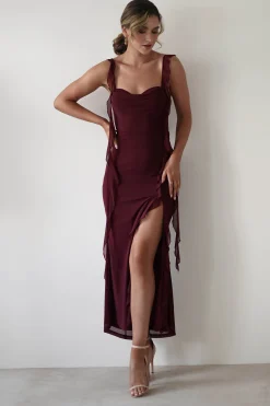 Fashion Mhissa Ruffle Maxi Dress | Burgundy Lange Kleider|Maxikleider