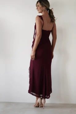 Fashion Mhissa Ruffle Maxi Dress | Burgundy Lange Kleider|Maxikleider