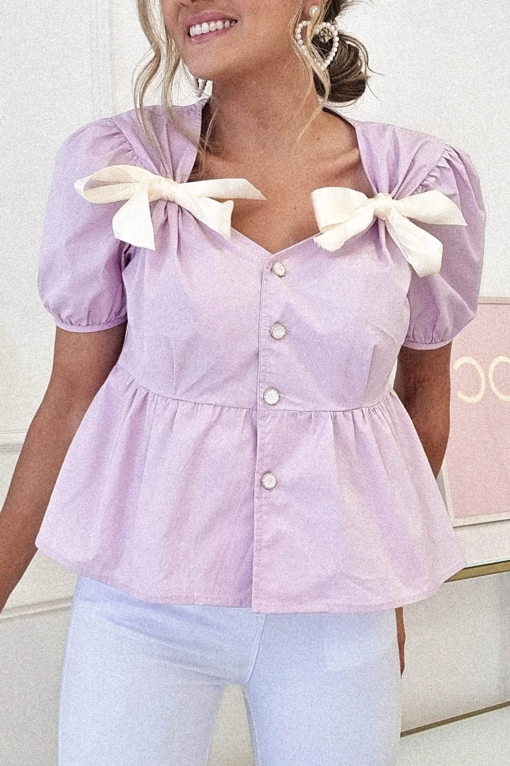 Discount Minnie Bow Detail Blouse | Lilac Oberteile|Sommerkleider