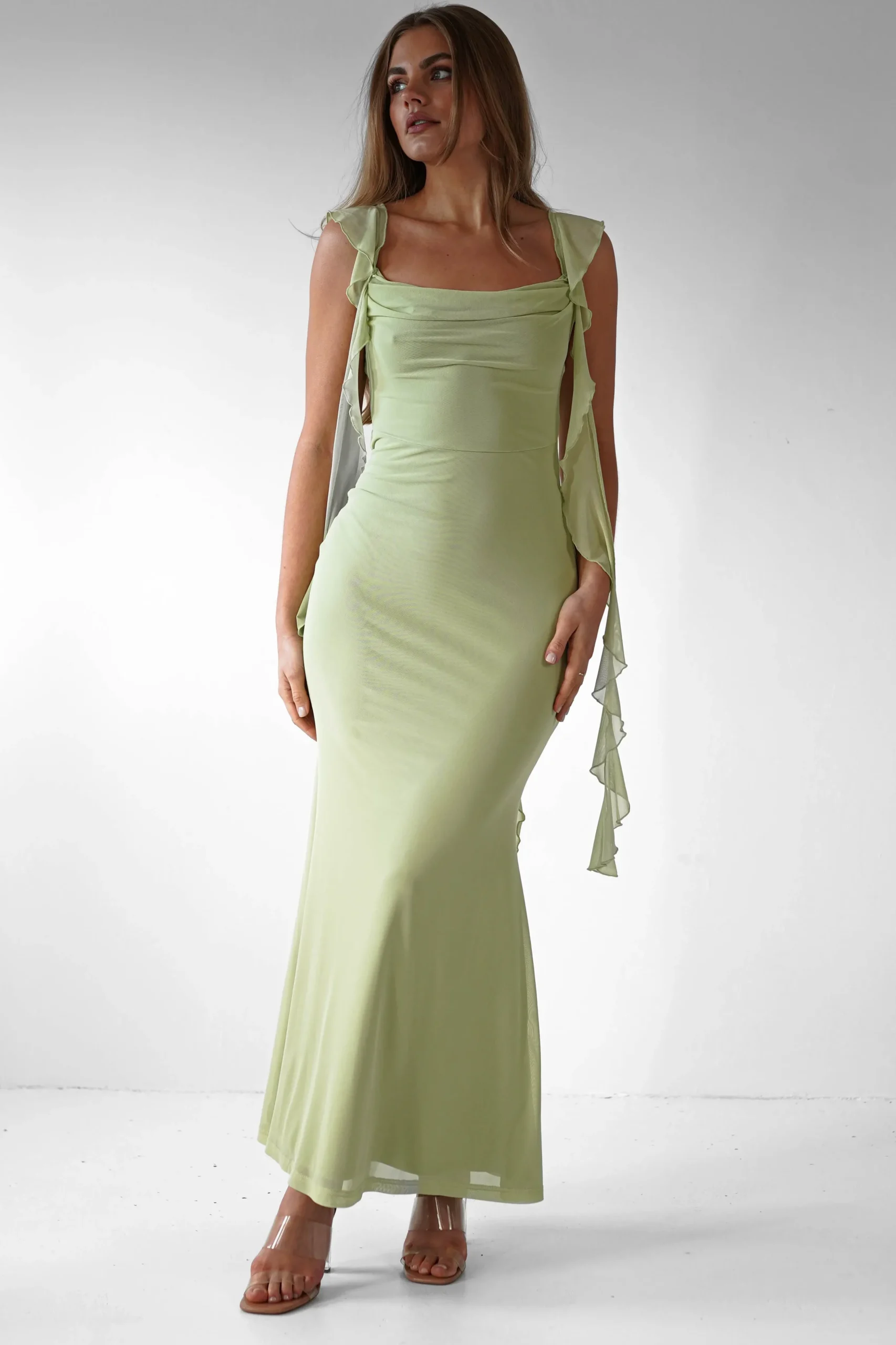 Best Miranda Ruffle Midaxi Dress | Pistachio Lange Kleider|Maxikleider