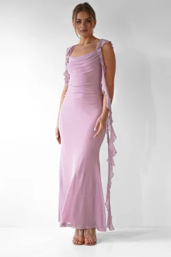 Hot Miranda Ruffle Midaxi Dress | Mauve Lange Kleider|Maxikleider