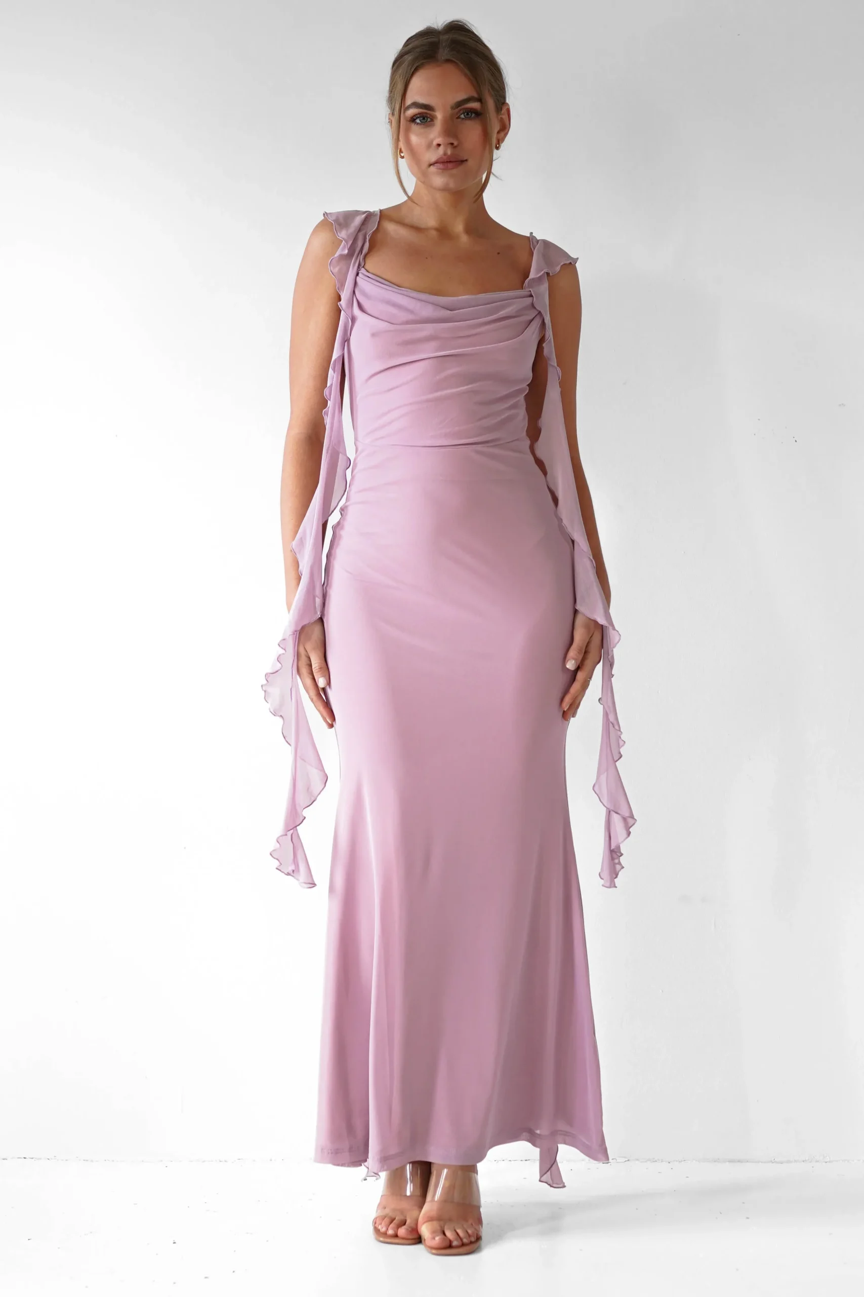 Hot Miranda Ruffle Midaxi Dress | Mauve Lange Kleider|Maxikleider