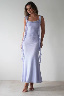 Hot Miranda Ruffle Midaxi Dress | Dusty Blue Lange Kleider|Maxikleider