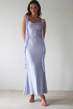 Hot Miranda Ruffle Midaxi Dress | Dusty Blue Lange Kleider|Maxikleider