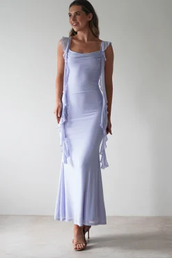 Hot Miranda Ruffle Midaxi Dress | Dusty Blue Lange Kleider|Maxikleider