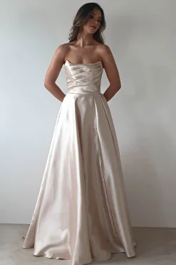 Best Miya Corset A-Line Satin Gown | Champagne Lange Kleider|Maxikleider