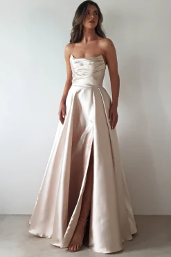 Best Miya Corset A-Line Satin Gown | Champagne Lange Kleider|Maxikleider