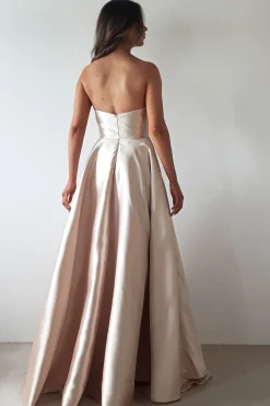 Best Miya Corset A-Line Satin Gown | Champagne Lange Kleider|Maxikleider