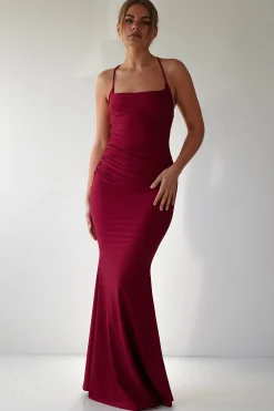 Fashion Monette Bodycon Maxi Gown | Burgundy Lange Kleider|Maxikleider